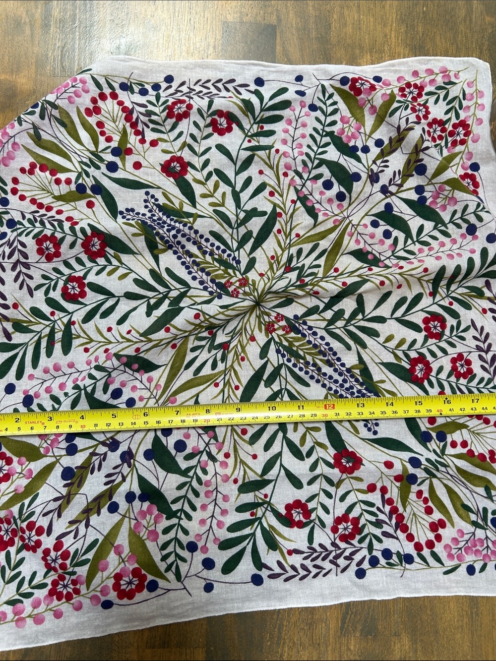 Floral Printed Linen Scarf - White with Multi-Color Botanical Design block print - Picture 4 of 4